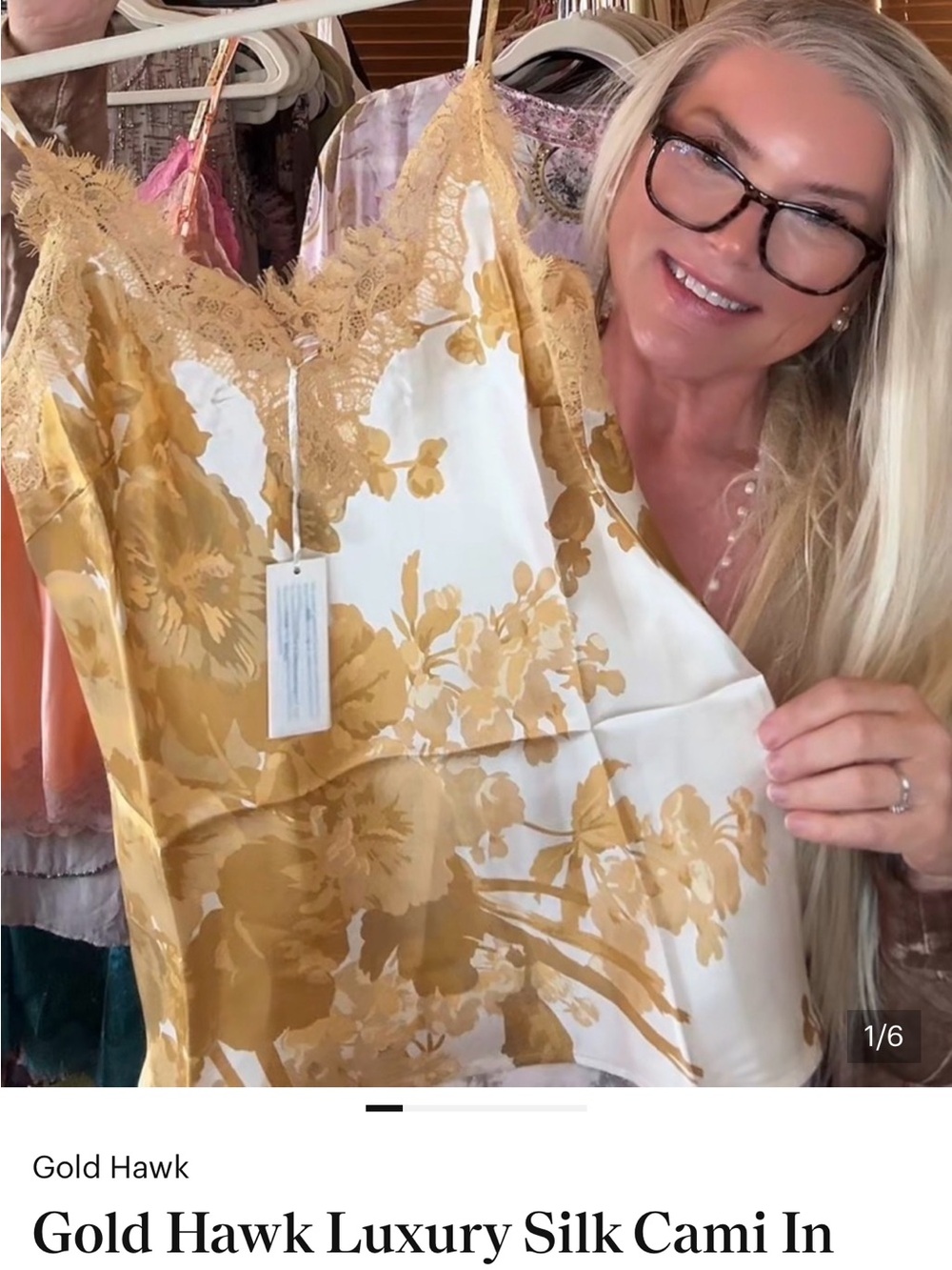Gold Hawk Luxury Silk Cami In Gold Floral w/Top Lace Detail, 
$89 $220
